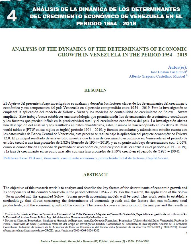 ANÁLISIS DE LA DINÁMICA DE LOS DETERMINANTES DEL CRECIMIENTO ECONÓMICO DE VENEZUELA EN EL PERIODO 1954 – 2019