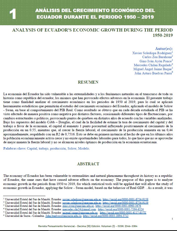 ANÁLISIS DEL CRECIMIENTO ECONÓMICO DEL ECUADOR DURANTE EL PERIODO 1950 – 2019